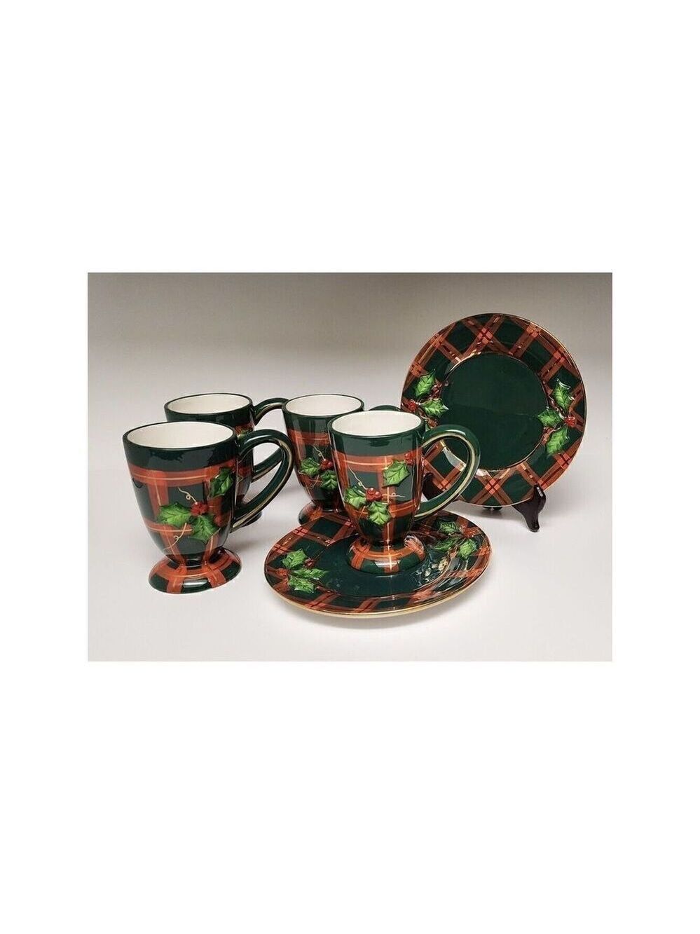 Vintage Flowers Inc Balloons Christmas Theme Hot Chocolate Or Coffee Mugs/Plates